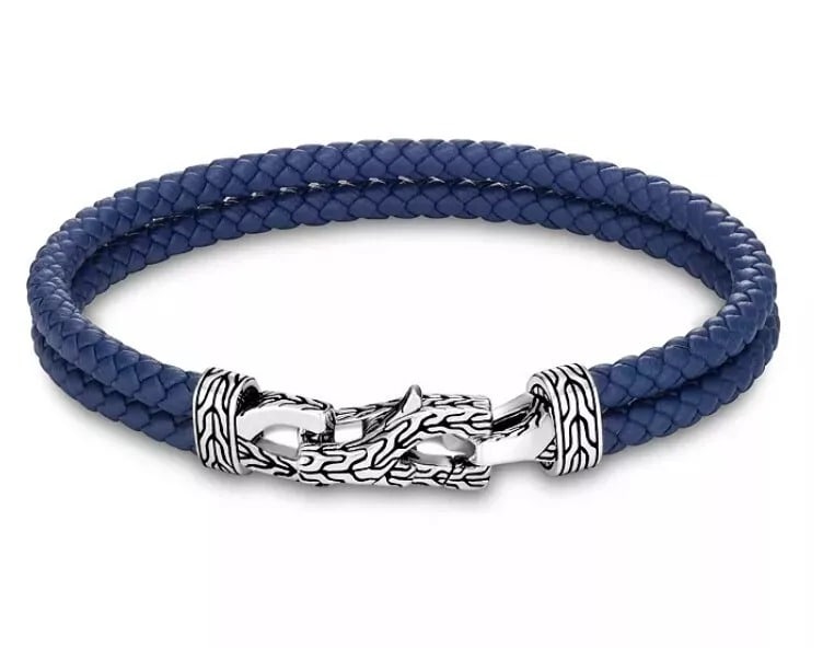 JOHN HARDY St. Silver Asli Classic Chain Link Station Blue Leather Bracelet XL (1 of 7)