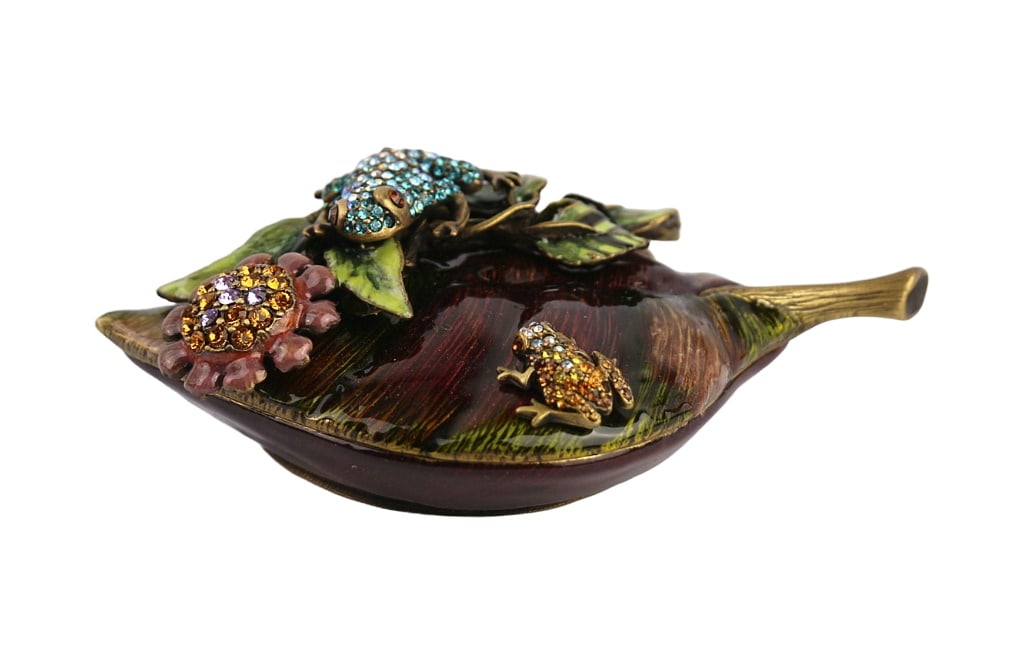 JAY STRONGWATER MEADOW VINCENT 2 FROGS ON LEAF TRINKET BOX SWAROVSKI (1 of 7)
