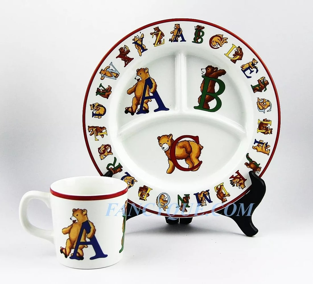 TIFFANY & CO ALPHABET ABC BEARS CHILD DINNER SET DIVIDED PLATE & MUG 1994 MINT (1 of 6)