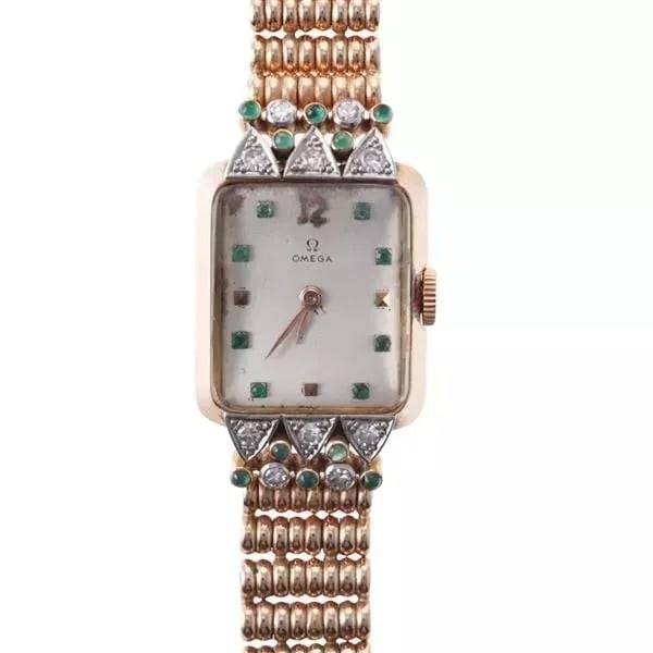 Retro Omega 18k Gold Diamond &Emerald Watch on 18k Roca Bracelet 45 Gr #66 (1 of 5)