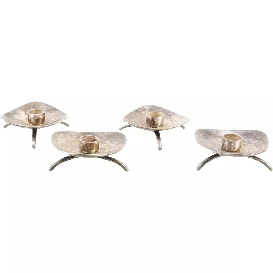 4 Sterling Silver (tested) COHR DENMARK ATLA Footed Candle Holders,2 in. x 2 in. (1 of 9)