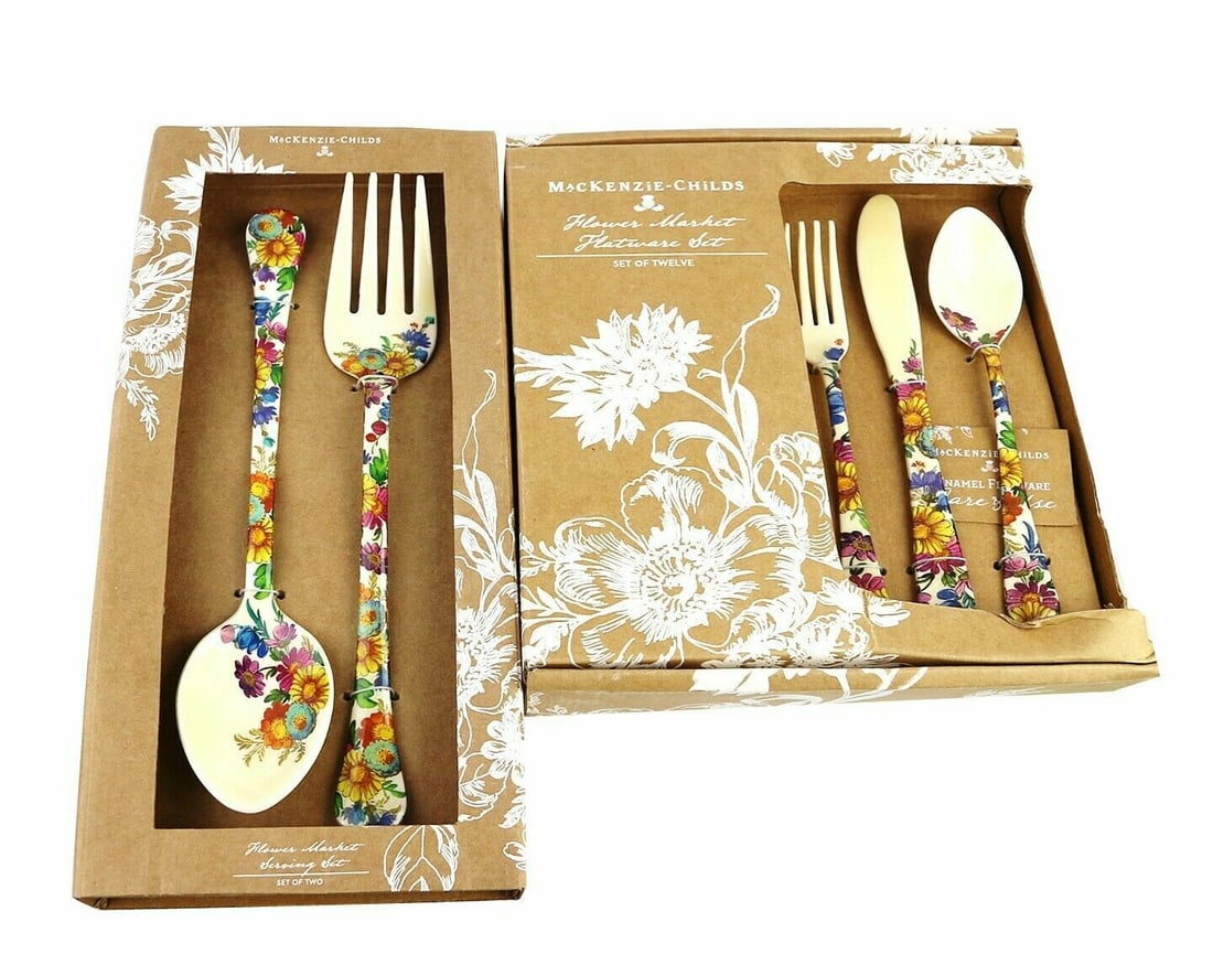 MACKENZIE CHILDS 12 PIECE SET FLOWER MARKET FLATWARE & SERVING SET (1 of 8)