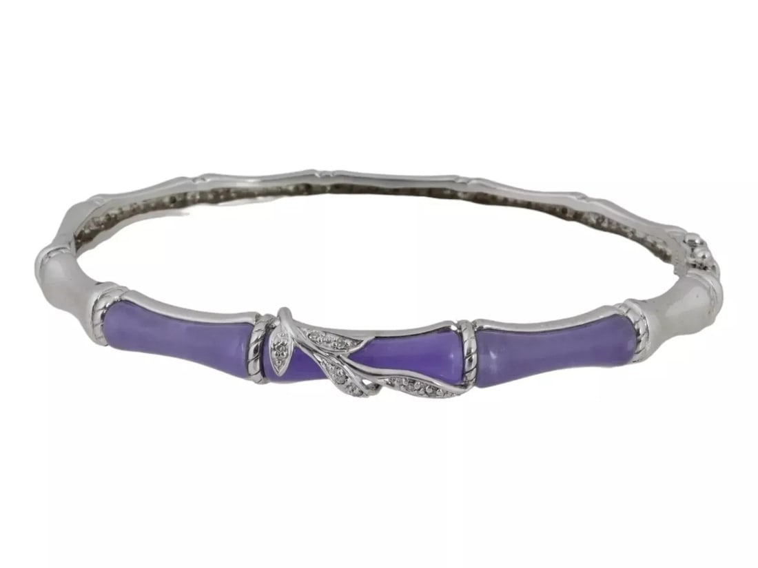 Vintage Bangle Jade .925 Sterling Silver and DIAMONDS BRACELET Mint Condition (1 of 7)
