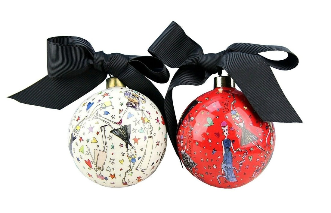 LANVIN PORCELAIN SET OF TWO BALL CHRISTMAS ORNAMENT (1 of 5)