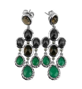 DAVID YURMAN ST. SILVER 18K GOLD CHANDELIER DANGLING GREEN ONYX EARRINGS: 100% AUTHENTICAbsolutely UNIQUE & GORGEOUS! DAVID YURMANGORGEOUS DANGLING CUSHIONGREEN ONYX QUARTZ EARRINGS - # 24EMADE OF SOLID .925 STERLING SILVERAND 18K YELLOW GOLDEarrings: 60 mm Long (2.35") x 2