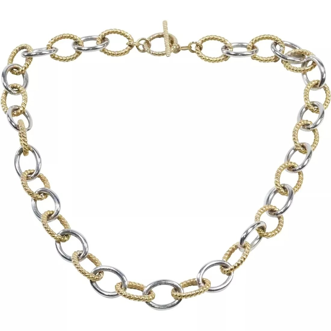 Grt .925 Sterling Silver Italy 2-Tone Toggle Necklace, Weighs 68.5 grams, 18 in. (1 of 8)