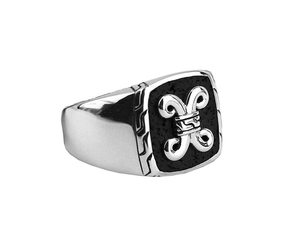 JOHN HARDY ST. SILVER VOLCANIC DAYAK SIGNET RING SZ 10 67R: JOHN HARDYGORGEOUS DAYAK SIGNET VOLCANIC RING SIZE 10 - # 67RMADE OF SOLID .925 STERLING SILVERBLACK VOLCANIC STONE