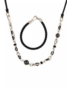 John Hardy Black Tahitian Pearl Transformable Necklace/Bracelet Combination: John Hardy presents Classic Chain Sterling Silver Transformable Necklace / Bracelet With Tahitian Pears and Black Onyx Beads #80MADE OF SOLID .925 STERLING SILVER4.2 Black Vegan Apple Leather Cord wit
