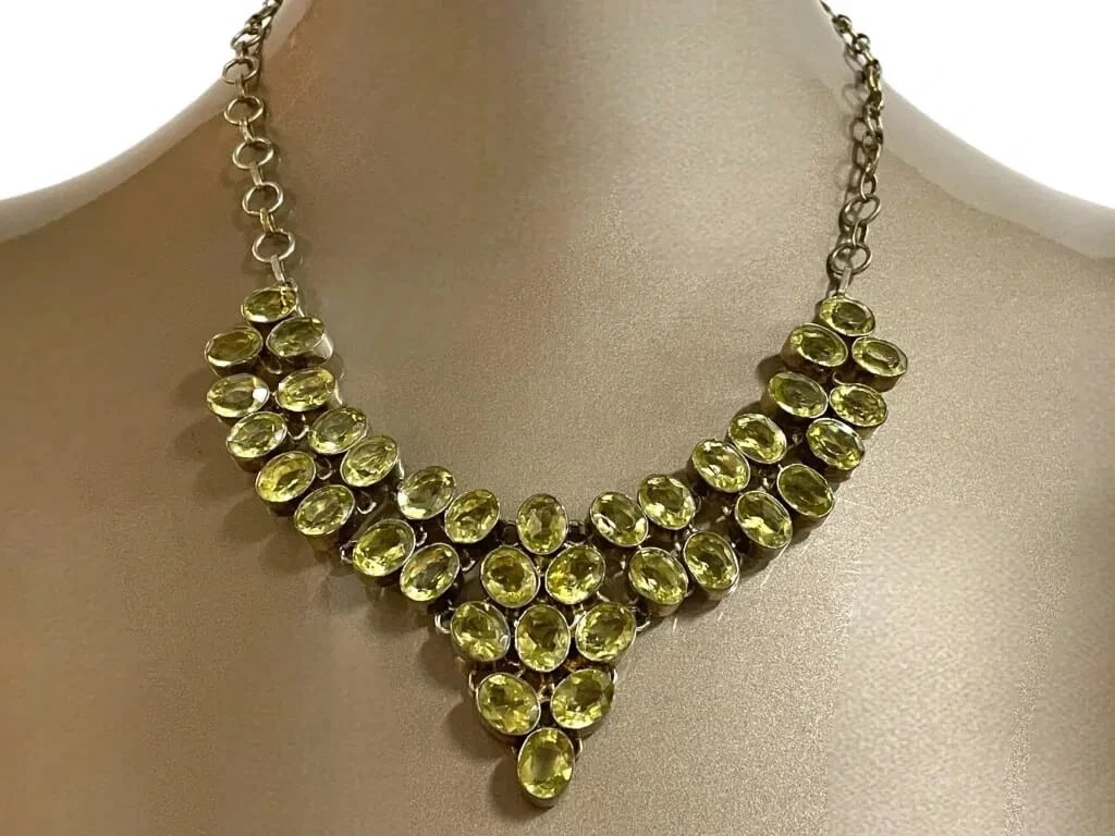 GORGEOUS STERLING SILVER AND CITRINE RHINESTONES STATMENT NECKLACE 81 Grams MINT (1 of 3)