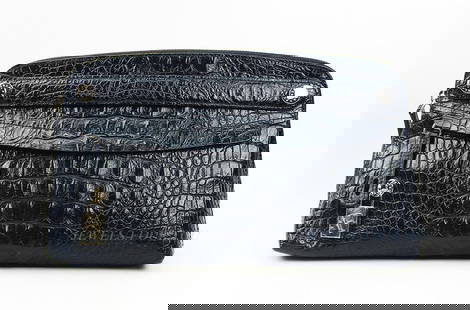 FURLA BLACK ALLIGATOR EMBOSSED 12,5" EVENING CLUTCH BAG HANDBAG: FURLAGORGEOUS EVENING CLUTCH BAG100% ALLIGATOR EMBOSSED LEATHER12,5" Wide x 7" Tall x 3,5" DeepSMALL SIDE HANDLE DROP: 2"Made in Italy. BRAND NEW WITH ORIGINAL DUST BAGNO BOX
