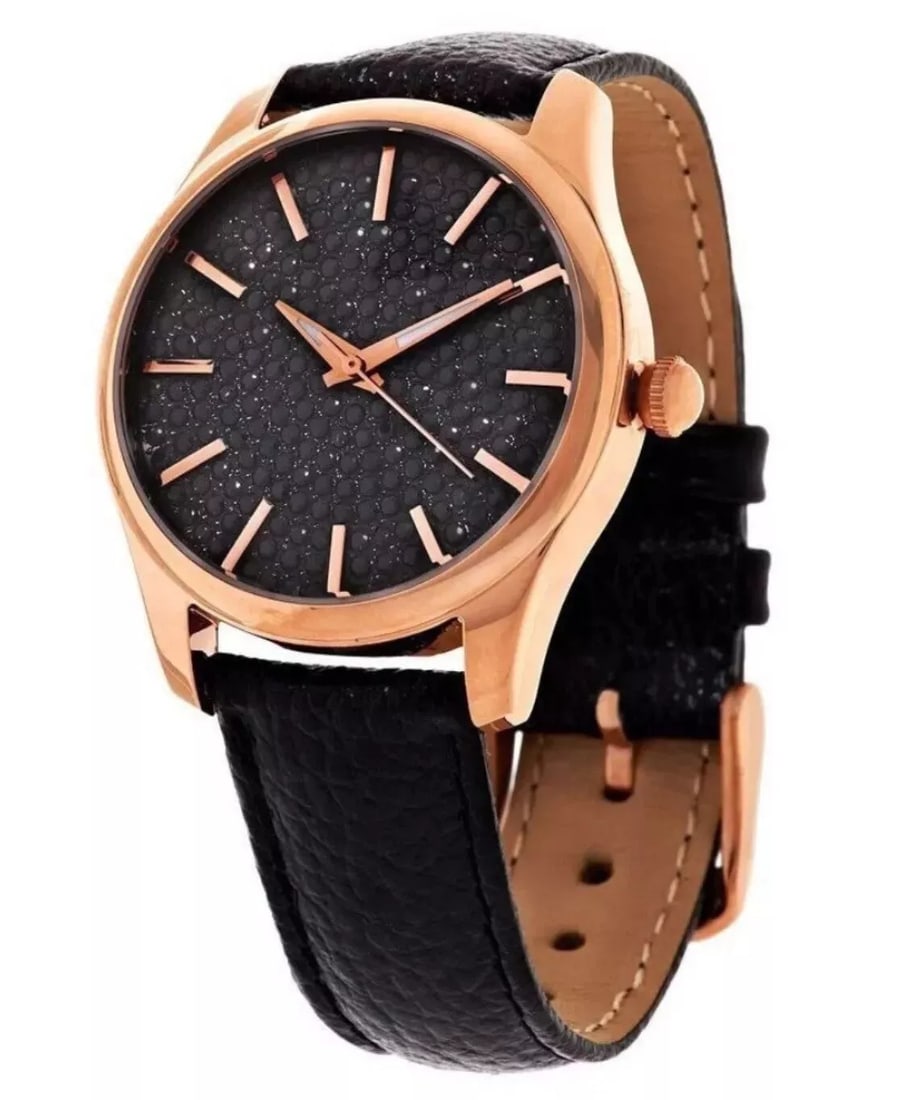 Bronzo Italia Black Spinel Dial Bronze Rose Gold Watch Leather Band (1 of 7)