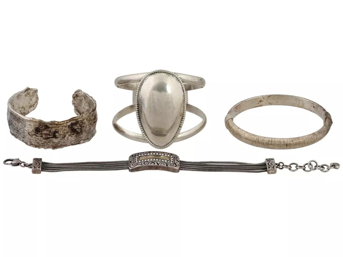 COLLECTION OF 4 VARIOUS HEAVY STERLING SILVER BRACELETS TOTAL WEIGHT 128 GRAMS (1 of 4)