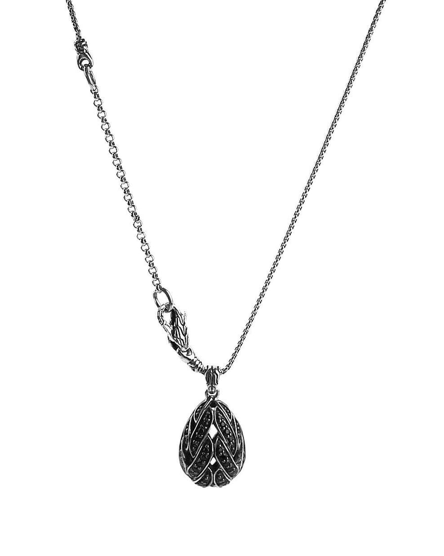 JOHN HARDY ST. SILVER CLASSIC CHAIN BLACK SAPPHIRE & SPINEL NECKLACE 18" 12DT: BRAND NEW IN ORIGINAL BOX & POUCHJOHN HARDY GORGEOUS CLASSIC CHAIN SILVER PENDANT NECKLACE - # 12DTWITH PAVE BLACK SAPPHIRE & BLACK SPINELPendant: 27 mm Long With Bale, 24 mm Without Bale14 mm Wide x