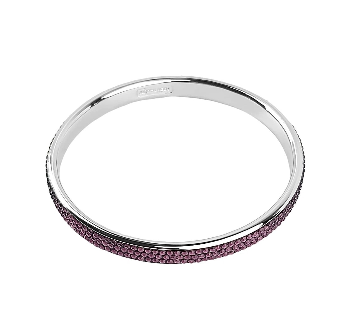 JUDITH LEIBER Paparazzi Slim Shimmy Pave Bangle Bracelet: JUDITH LEIBERPaparazzi Slim Shimmy Pave Bangle BraceletHand-Set REAL SWAROVSKI CrystalsColor: AMETHYSTOutside: 72 mm (2.85")Inside: 65.5 mm (2.58")5 mm Thick7.8 mm (0.30") WideBRAND NEWNO BOX