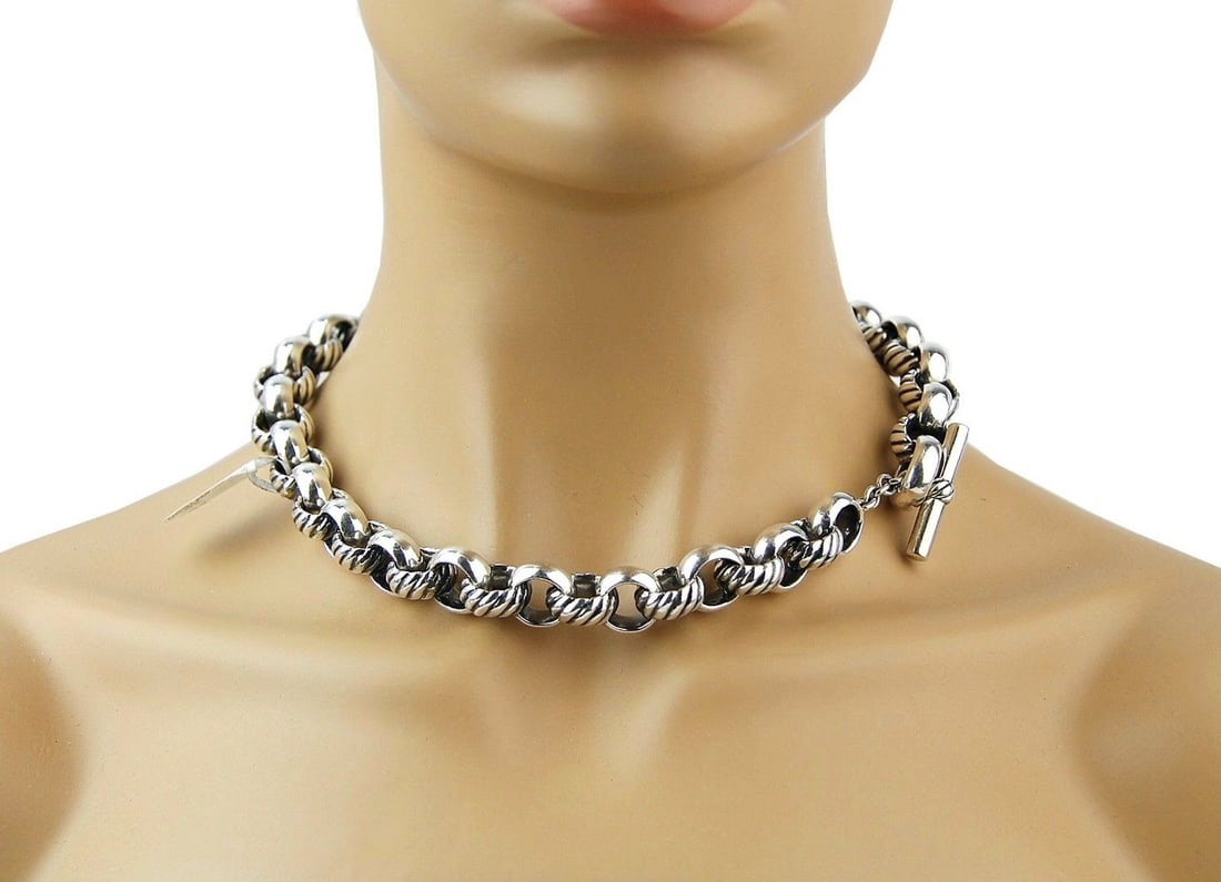 DAVID YURMAN STERLING SILVER LARGE ROUND LINK CHAIN 19" NECKLACE 9N (1 of 9)