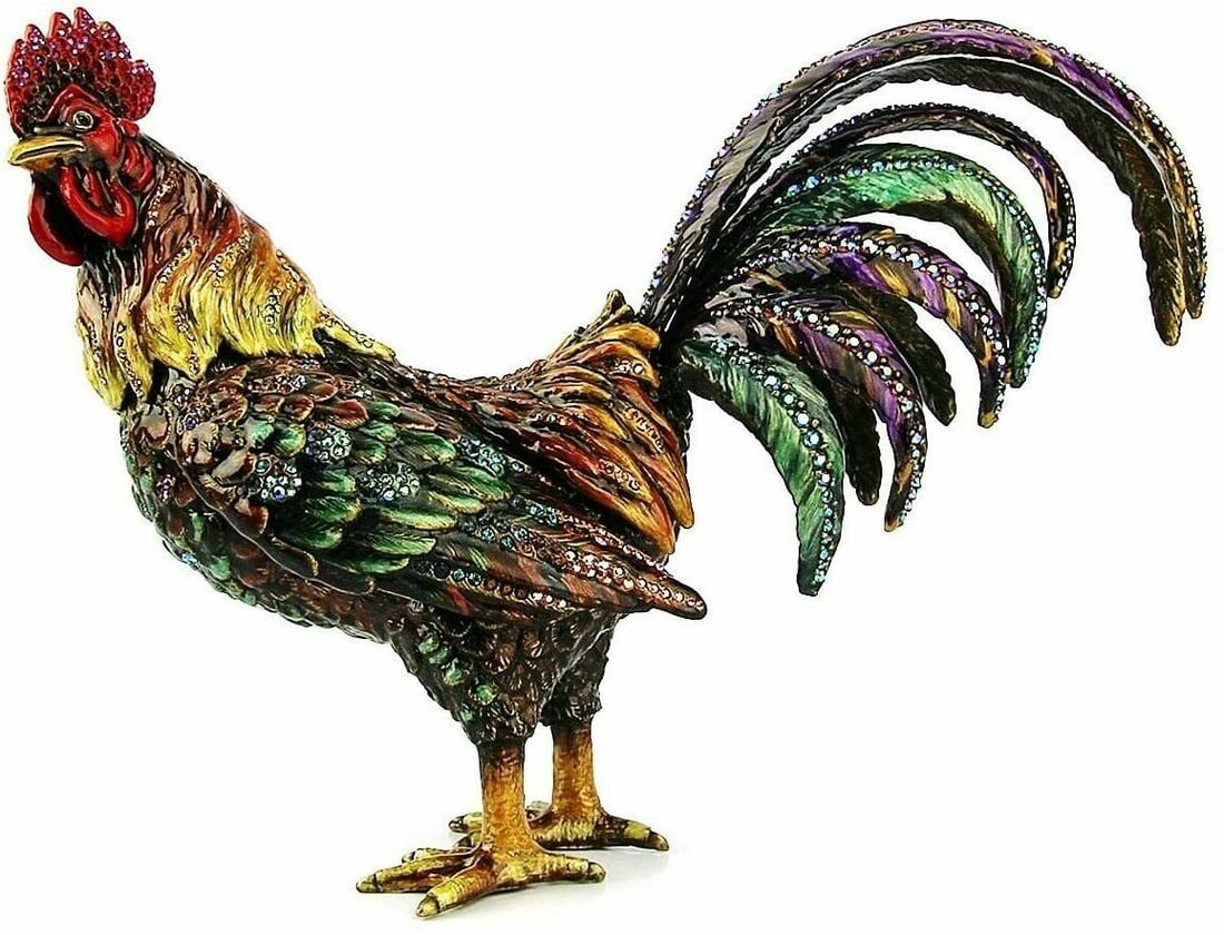 JAY STRONGWATER FLORA & FAUNA MATIAS XLARGE ROOSTER: JAY STRONGWATER FLORA & FAUNA XLARGE ROOSTEREXTREMELY RARE!From FLORA & FAUNA CollectionName: MATIASColor: NATURALHandpainted Enamel over metalHand-set Multicolor Swarovski Crystals.10 1/8" Long x 7"
