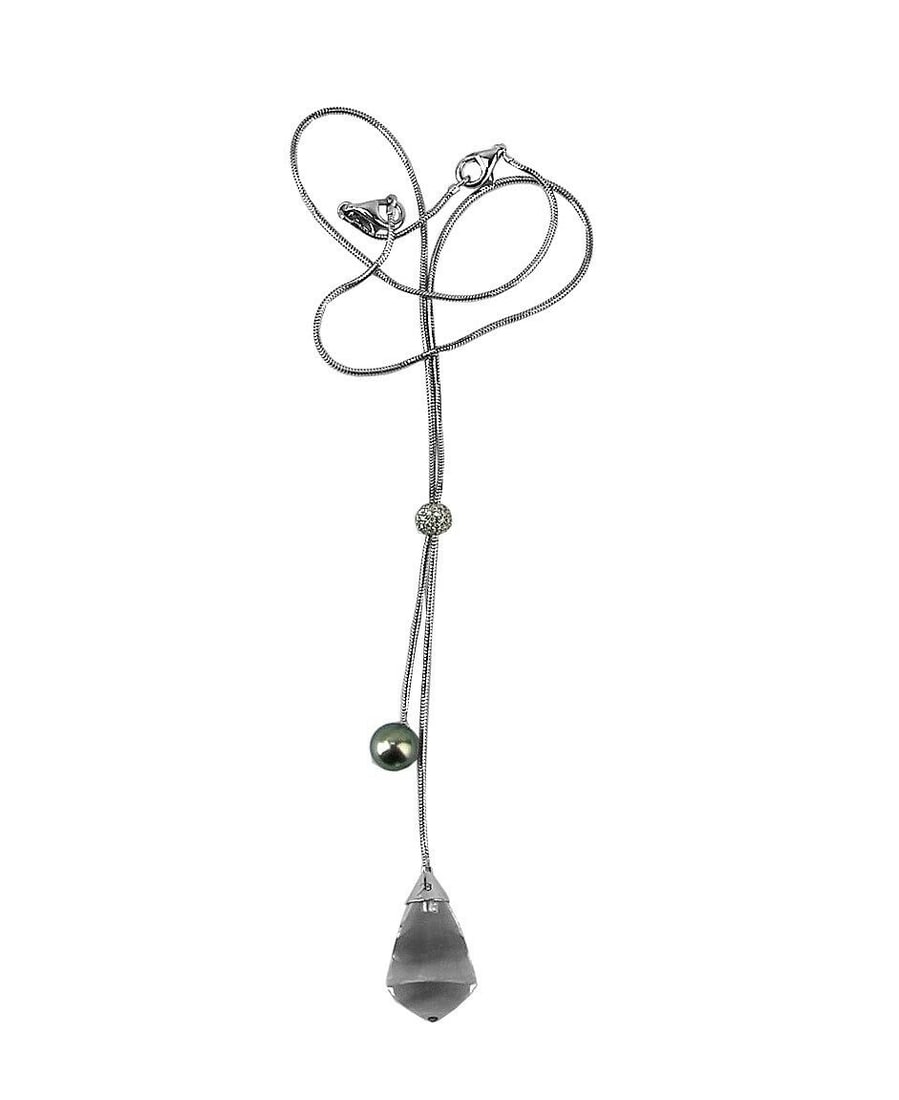 BACCARAT JEWELRY DIVINE LONG NECKLACE DIAMOND TAHITI BLACK PEARL 18K GOLD $5800 (1 of 5)