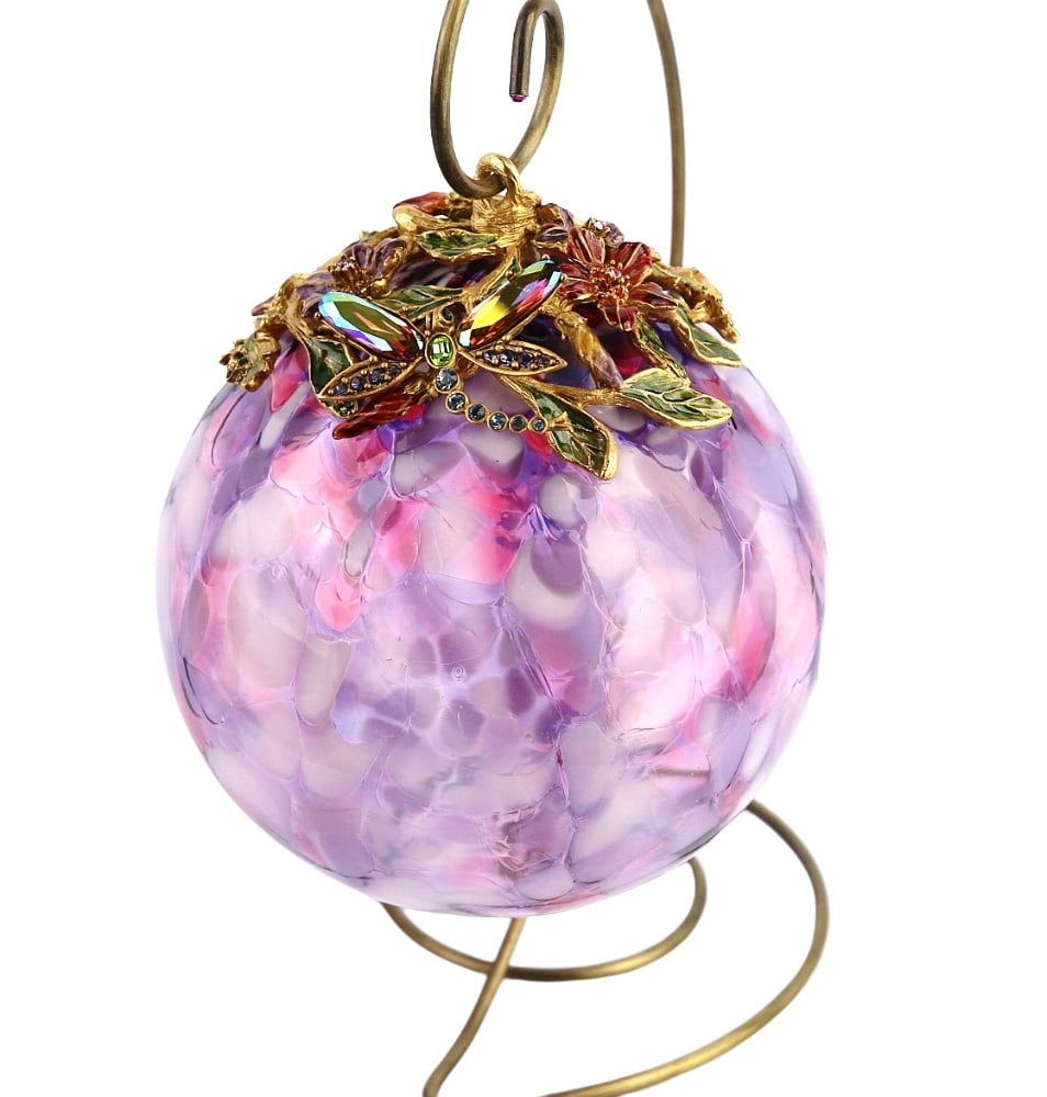 JAY STRONGWATER CHRISTMAS ORNAMENT BALL LARGE AMETHYST DRAGONFLY #11B (1 of 4)