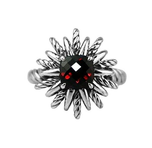 DAVID YURMAN 18mm STARBURST RING STERLING SILVER RED GARNET Size: 6 (1 of 5)