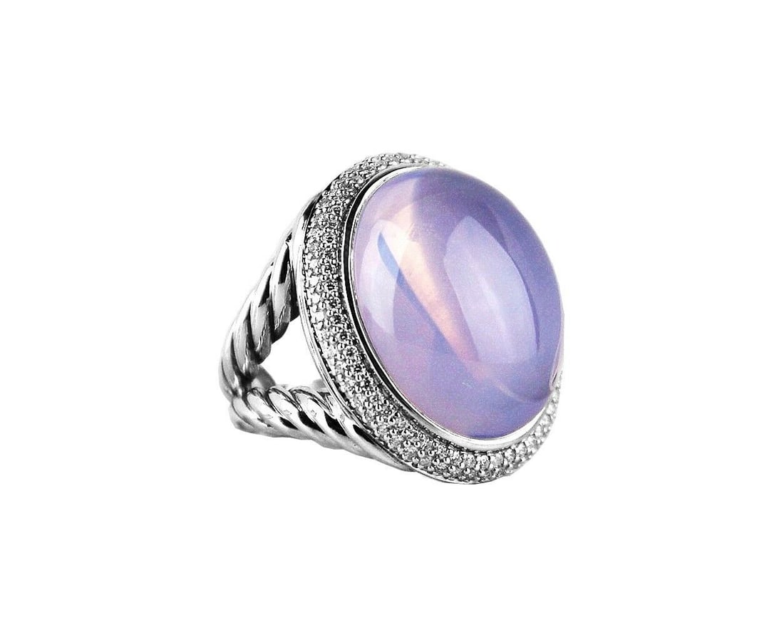 DAVID YURMAN LILAC QUARTZ PAVE DIAMOND XL ST.SILVER SPLIT SHANK OVAL RING Size 7 Retail: $3,200.00 (1 of 4)