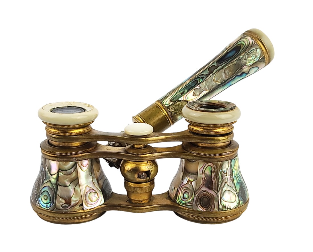 ANTIQUE PARIS FANCY ABALONE MOTHER OF PEARL FRENCH OPERA GLASSES # 208 (1 of 7)