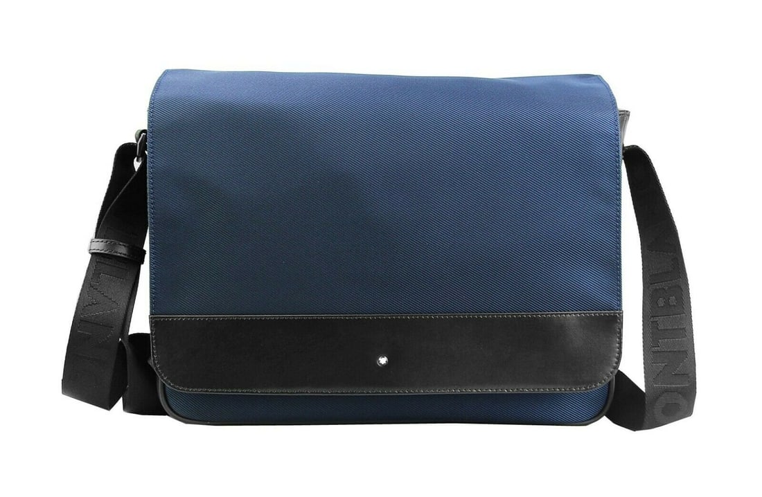 MONTBLANC NIGHTFLIGHT MESSENGER SHOULDER BAG BLUE BLACK LEATHER & CANVAS 116783: MONTBLANCNIGHTFLIGHT CollectionIdent: 116783BLUE CANVAS & BLACK LEATHER100% AUTHENTIC & 100% BRAND NEW.First Quality LARGE MESSENGER SHOULDER BAG 10.2" High x 14" Wide x 4" Deep SHOULDER STRAP INCLUDE