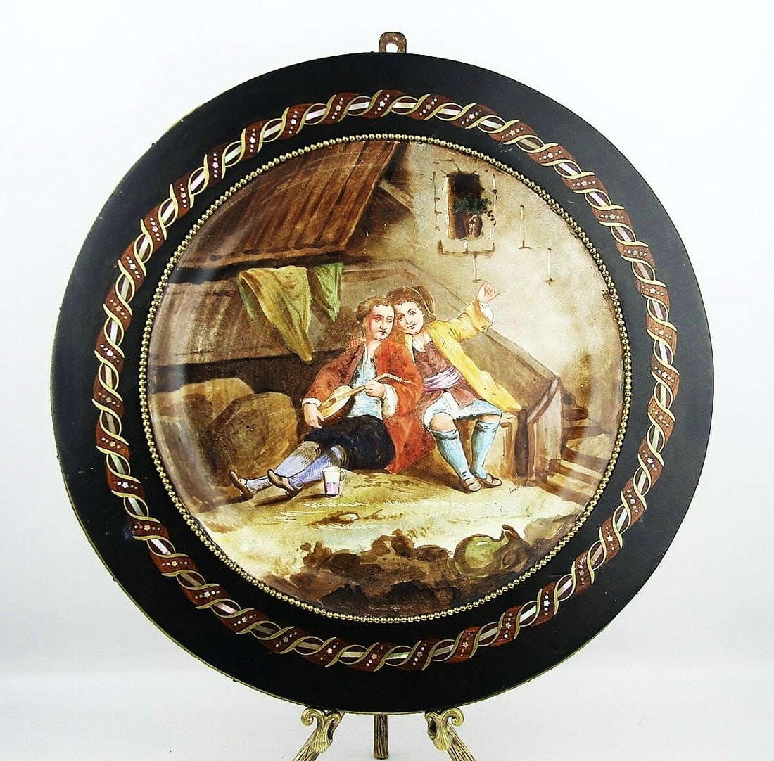 ANTIQUE SEVRES EXTRA LARGE WALL CABINET PLATE SIGNED QUENTIN FRAMED MOP FRANCE (1 of 12)