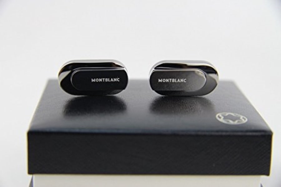 MONTBLANC CUFFLINKS OVAL GUN METAL POWDER PU 104517: BRAND NEW, ORIGINAL BOX