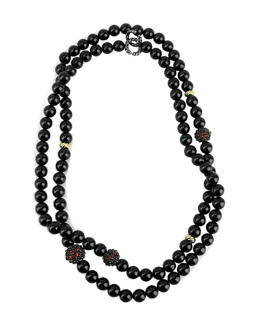 DAVID YURMAN ST. SILVER 18K GOLD 36" BLACK ONYX & GARNET OSETRA NECKLACE 24N (1 of 10)