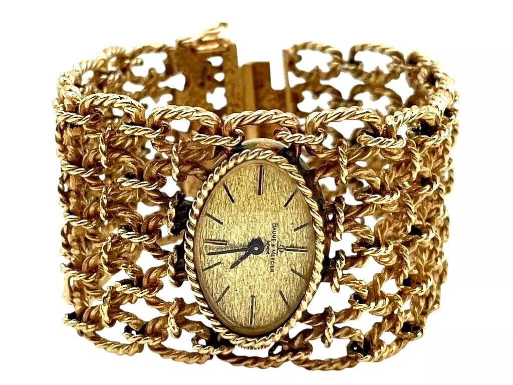 Gorgeous, One-of-a-Kind Vintage, Unique Baume & Mercier Geneve 14k Yellow Gold Wristwatch, 78 GRAMS: Gorgeous, One-of-a-Kind Vintage, Unique Baume & Mercier Geneve 14k Yellow Gold Quartz Wristwatch, 78 grams. Made in Switzerland. This Watch was tested and cleaned by a professional jeweler. It is 100%