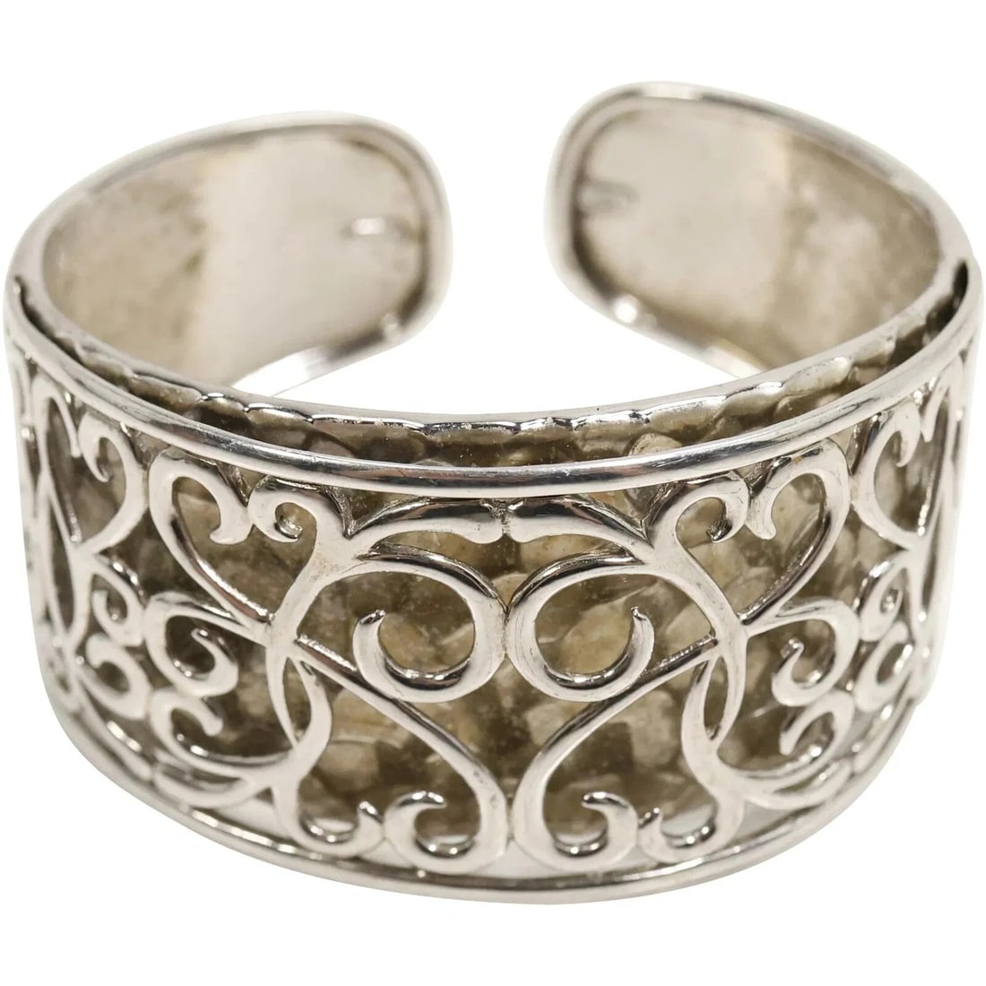 Vintage Large.925 Sterling Silver Scroll Open Work Cuff Bracelet weighs 57 grams (1 of 11)