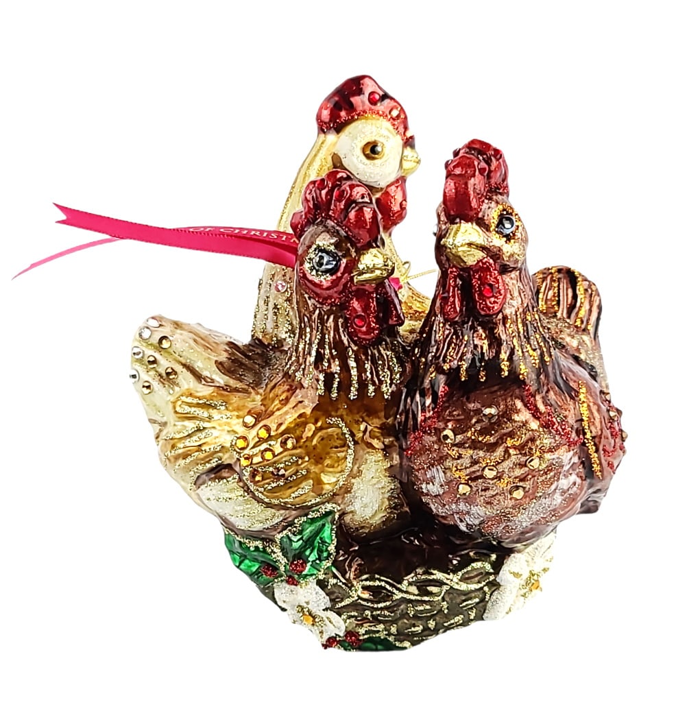 JAY STRONGWATER TREE FRENCH HENS SILVER GLASS ORNAMENT: JAY STRONGWATERTHREE FRENCH HENS GLASS ORNAMENTFrom ORNAMENTS CollectionName: Silver5.25" Tall x 4.5" Wide x 3.5" DeepMade of Glass withMulticolor SWAROVSKI CrystalsBRAND NEW, ORIGINAL BOX.