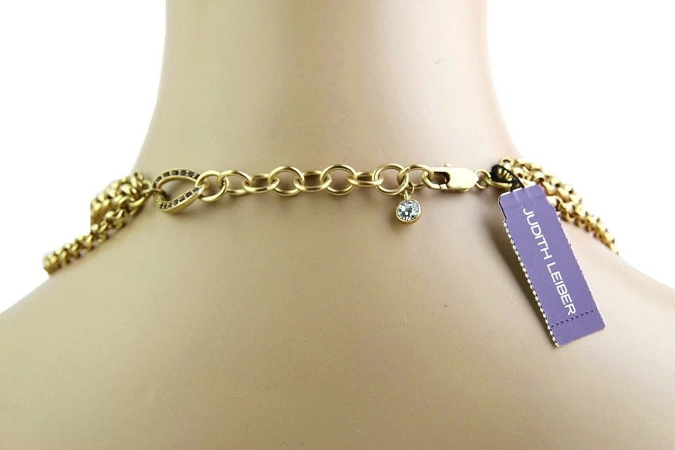 JUDITH LEIBER RARE TIGER EYE SHEBA CABOCHON NECKLACE 24K PL SWAROVSKI - 4