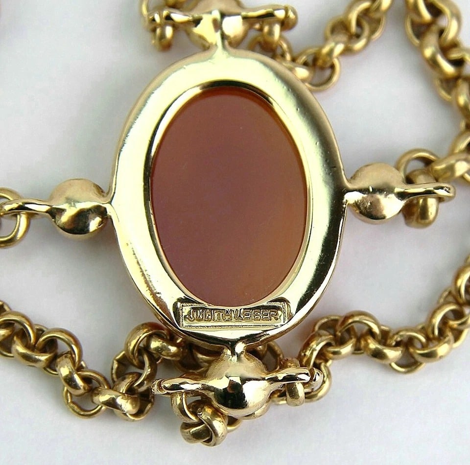 JUDITH LEIBER RARE TIGER EYE SHEBA CABOCHON NECKLACE 24K PL SWAROVSKI - 7