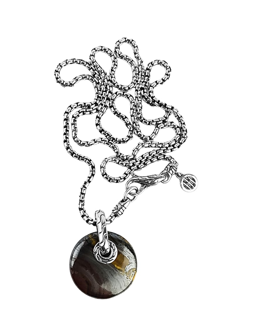 JOHN HARDY IRON TIGER EYE CLASSIC CHAIN 20" NECKLACE 157N: JOHN HARDY GORGEOUS CLASSSIC CHAIN PENDANT NECKLACE - 157N. WITH IRON TIGER EYE PENDANT MADE OF SOLID .925 STERLING SILVER . Pendant: 26 mm Long (with bale, 20 mm Diameter without bale)20 mm
