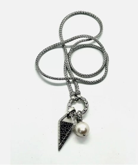 JOHN HARDY Classic Chain Black Sapphire Black Spine & Pearl Amulet Pendant #66: JOHN HARDY #65John Hardy Sterling Silver Classic Chain Black Sapphire, Black Spine, & Cultured Freshwater Pearl Multi Charm Amulet Pendant NecklaceA cultured freshwater pearl , Black sapphire &