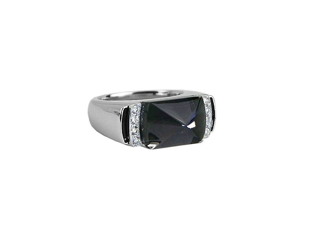 BACCARAT LOUXOR DIAMOND S. 51 (5.5 US) BLACK MORDORE MEDIUM RING: Made in France BACCARATLOUXOR MEDIUM STERLING SILVER RINGWITH WHITE DIAMONDS & BLACK MORDOREWith original tag attachedRetail Price $1,540.00Stone is Full-Lead CRYSTAL "Baccarat" engraved signature on