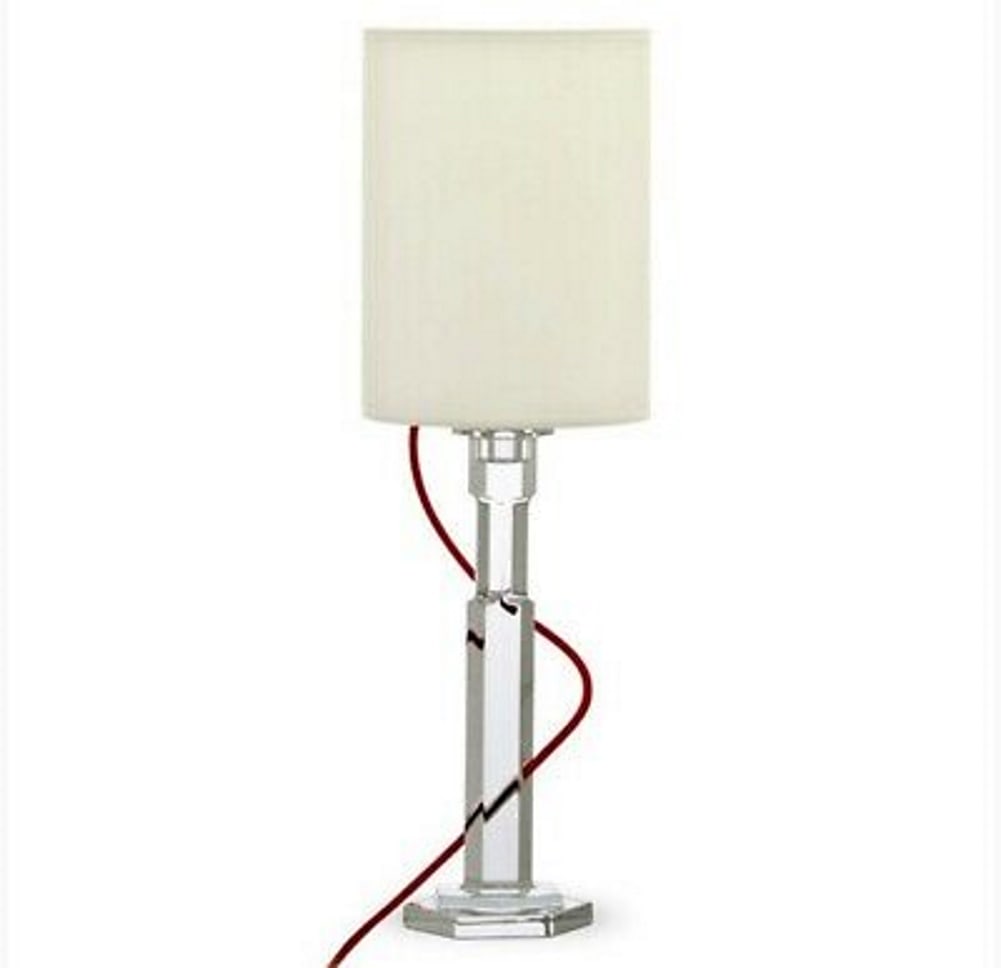 BACCARAT 20" X 6 1/4" ABYSSE LAMP WHITE SHADE: BACCARAT BACCARAT ABYSSE TABLE LAMP (# 2606401)DESIGNER THOMAS BASTIDEMADE IN FRANCEBRAND NEW, NEVER USEDWHITE SHADERED WIRE RUNNING INSIDE OF A CRYSTAL STANDIT'S STANDS 20" TALL x 6 1/4" WIDEULVoltag
