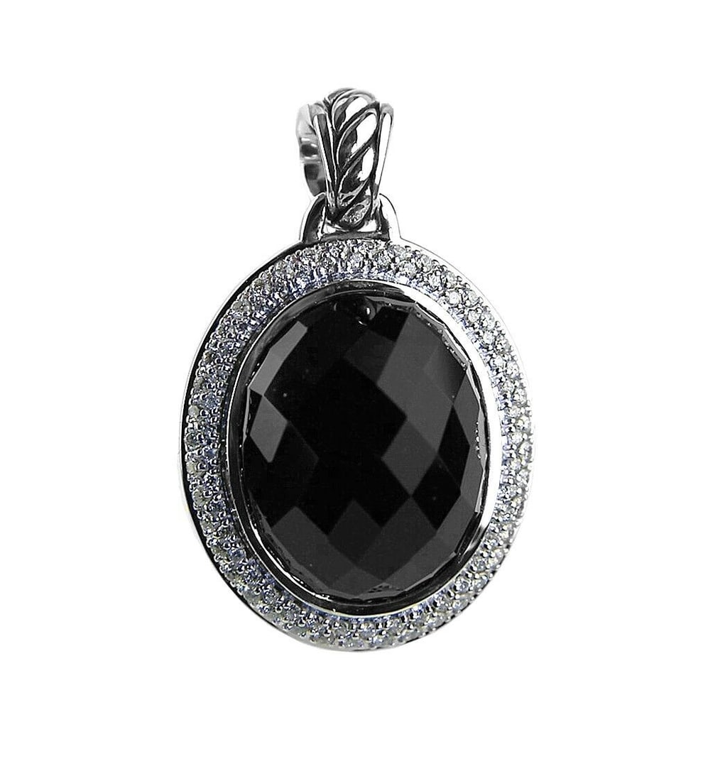 DAVID YURMAN AMAZING ST. SILVER 22 x18mm ONYX & DIAMOND PENDANT DIAMONDS 4P NEW (1 of 6)