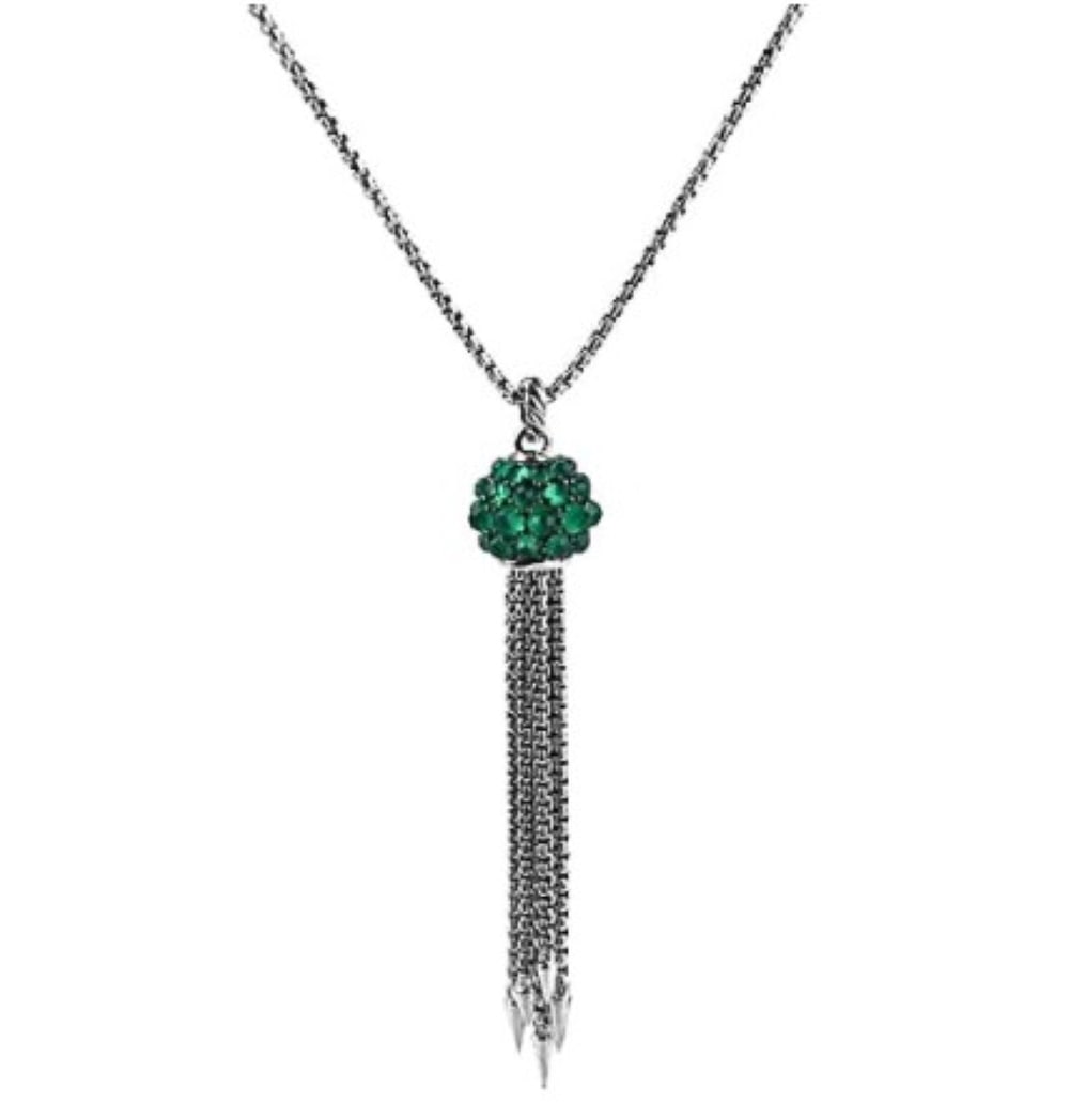 David Yurman 13mm Osetra Cable Berries Tassel Necklace G: DAVID YURMAN Cable Berries Tassel Necklace with Green Onyx # 39NMADE OF Faceted Gemstones & .925 Sterling SilverChain Length (Adjustable to any Shorter Length) : Length, about 36"DIameter 13mm Comes w