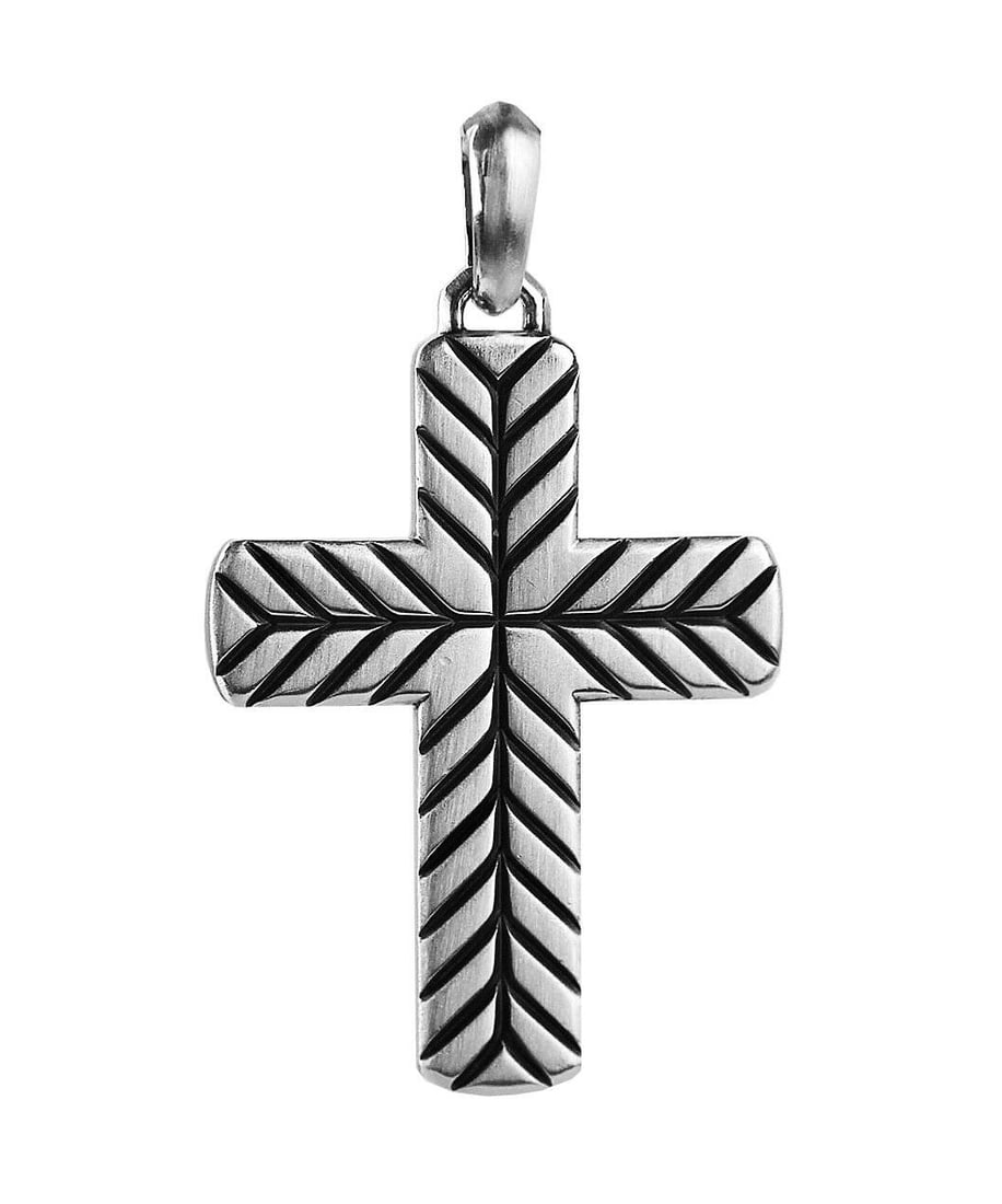 DAVID YURMAN AMAZING SILVER 50 mm MODERN CHEVRON CROSS 27T: 100% BRAND NEW IN ORIGINAL BOX, POUCH100% AUTHENTICAbsolutely UNIQUE & GORGEOUS! DAVID YURMANGORGEOUS STERLING SILVER MODERN CHEVRON CROSS - #27TMADE OF SOLID .925 STERLING SILVER,NO CHAINCross: 50 mm