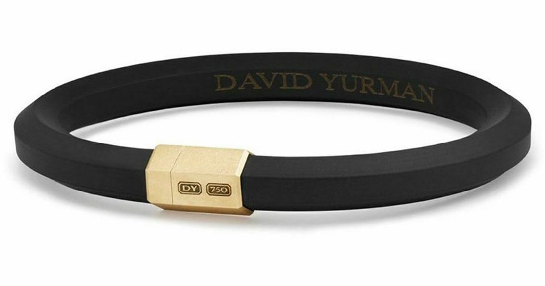 DAVID YURMAN 18K SOLID RUBBER HEX 10.5 mm BRACELET: DAVID YURMANGORGEOUS SOLID 18K GOLD AND BLACK RUBBER HEXAGON BRACELET # 41BMADE OF 18K YELLOW GOLD10.5 mm Hexagon Will fit 7" Wrist Size: Medium Made in ItalyORIGINAL BOX, POUCH & POLISHING CLOTH