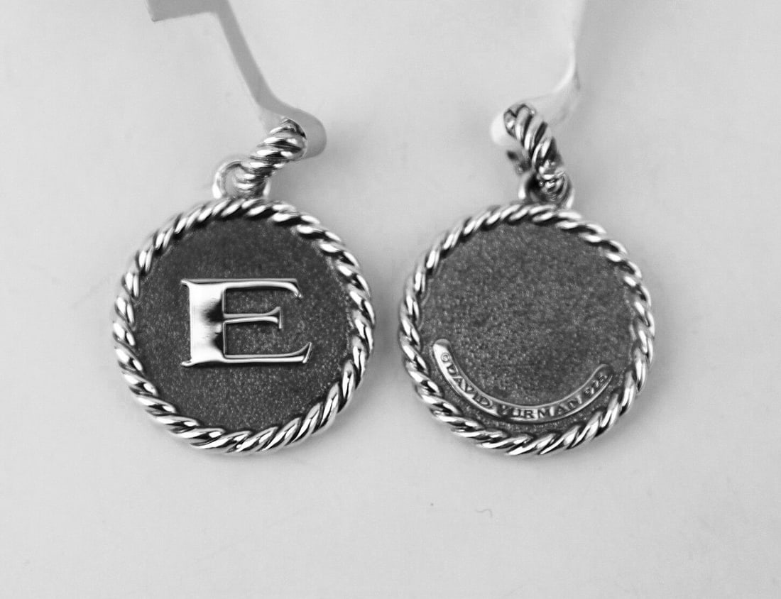 DAVID YURMAN AMAZING SOLID STERLING SILVER INITIAL "E" 23 mm ROUND PENDANT: 100% AUTHENTICAbsolutely UNIQUE & GORGEOUS! DAVID YURMANINITIAL "E" STERLING SILVER PENDANT23 mm DIAMETER34 mm LONG WITH BALEPLEASE SEE ALL 5 PICTURES, as they are Main Part of a description!MADE OF .