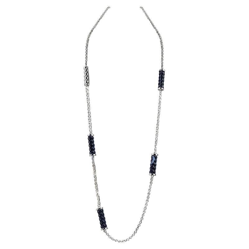 BACCARAT TORSADE ST. SILVER LONG MIDNIGHT NECKLACE: MADE IN FRANCE100% AUTHENTICBACCARATMIDNIGHT BLUE TORSADE .925 STERLING SILVER NECKLACE2800932Main Stones, Full-Lead Crystal, One made of Sterling SilverTHIS IS EXTRA LONG 35" WITH 2" EXTENSIONTHICK