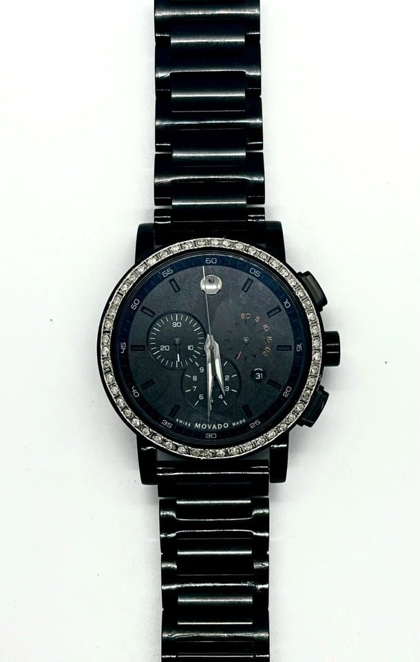 Men's Movado Black Chronograph Triple Dial w/PBD band Diamond Watch #68 (1 of 9)