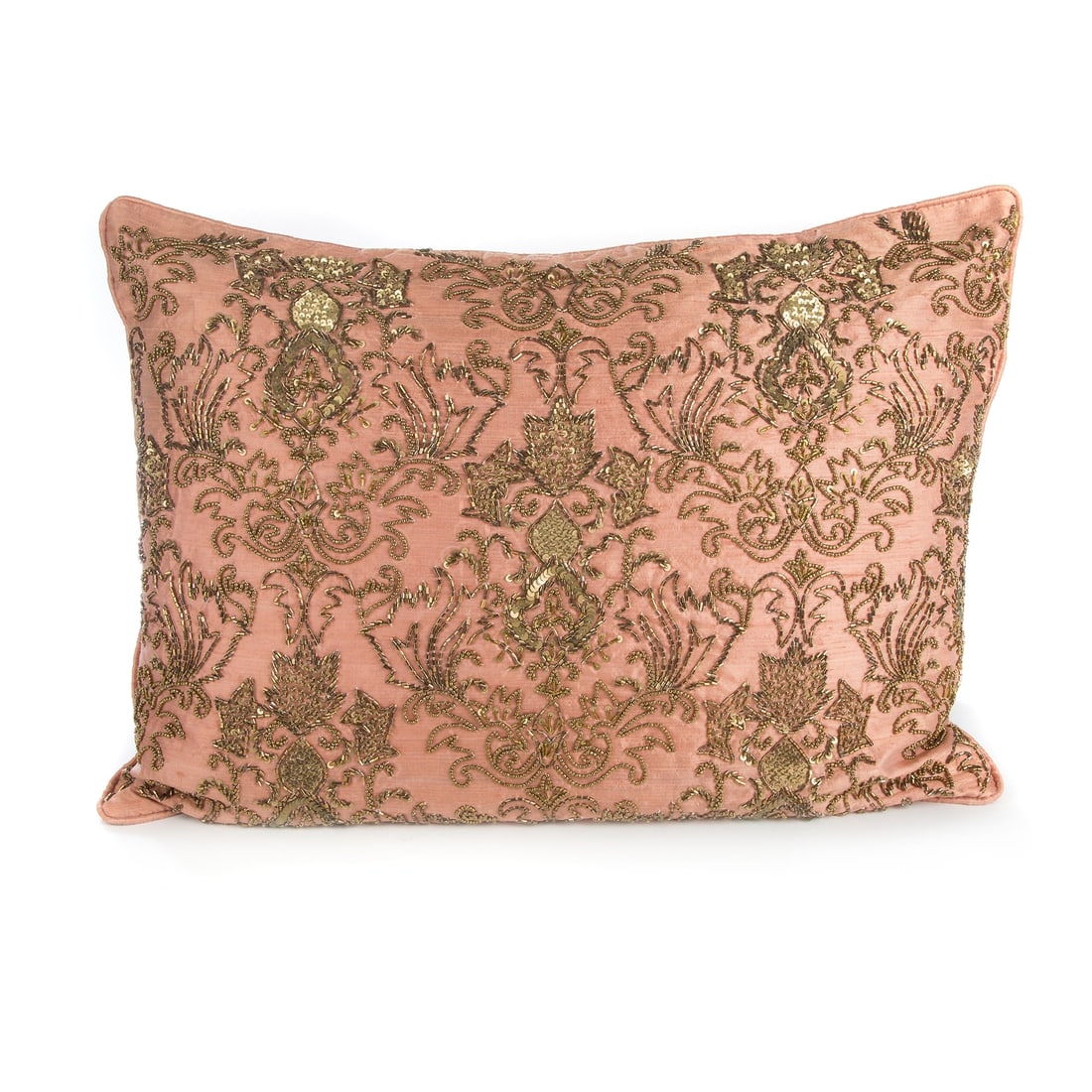MACKENZIE CHILDS DOGE'S PALACE LUMBER PILLOW ROSE NEW 22" WIDE x 16" LONG: MACKENZIE CHILDS DOGE'S PALACE LUMBER PILLOW ROSE.Mackenzie-Childs Doge's Palace Lumbar Pillow - Rose presents a classic motif all done in beautiful gold glass beads on a background of rose. Elegant &