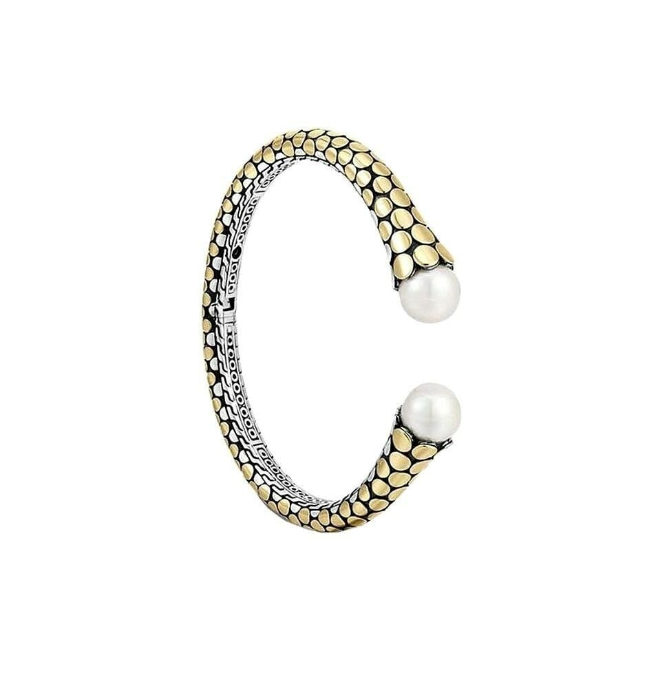 JOHN HARDY ST. SILVER 18K SOLID GOLD DOT KICK CUFF PEARL BRACELET: AMAZING, DEFINITELY HUGE STATEMENT!JOHN HARDYGORGEOUS DOT GOLD & SILVER KICK CUFF BRACELET - # 131BMADE OF SOLID YELLOW 18K GOLD &SOLID .925 STERLING SILVERPEARLS ARE 10.5-11 MMWILL FIT 6" - 6,5" WRIS