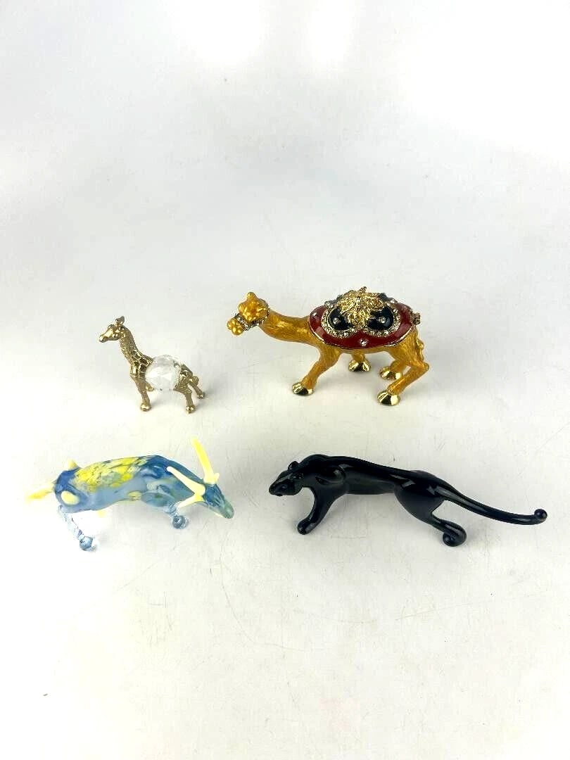 4 Vintage Animal Figurines Camel Jay Strongwater Style Swarovski Giraffe Panther: 4 Vintage Animal Figurines Camel Jay Strongwater Style Swarovski Giraffe PantherGorgeous Porcelain, Glass, Brass 4 Vintage Animal Figurines Camel Jay Strongwater Style Trinket Box Swarovski Giraffe, P