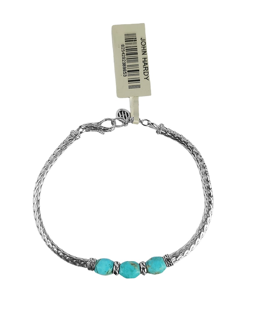 JOHN HARDY CLASSIC CHAIN 3 STATIONS TURQUOISE BRACELET SZ L 187B: JOHN HARDY GORGEOUS CLASSIC CHAIN BRACELET - 187BSOLID .925 STERLING SILVER3 STATIONS WITH TURQUOISE STONE BEADS.SIZE L (Large)Approximately: Total (Wearable) Length: 7.5"Chain is Oval: 3.5 mm x 2.5