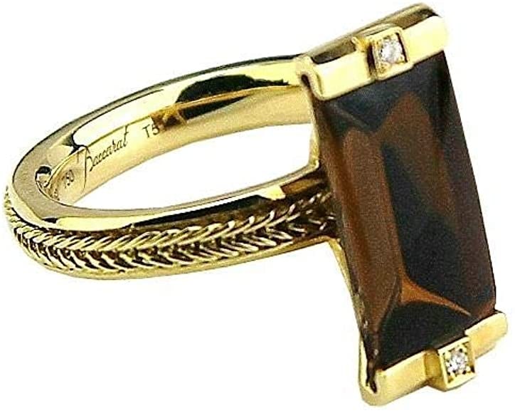 BACCARAT 18K GOLD DIAMOND & BROWN SZ 51 (5.5 US) SO INSOMNIGHT MORDORE RING: Made in France Original SO INSOMNIGHT Unique RingMade of 18K SOLID GOLDWith BROWN Crystal and TWO REAL DIAMONDSCrystal: 1" Tall x 5/16" WideApprox Ring: 1 3/8" HighSIZE 51 = 5 1/2 USTHIS IS AN